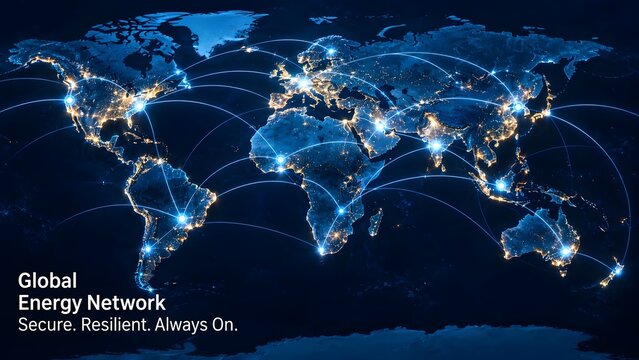 Global Energy Network World Map Connecting Power Infrastructure for International Clean Utility Distribution