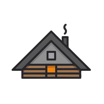 Simple log cabin illustration with smoke
