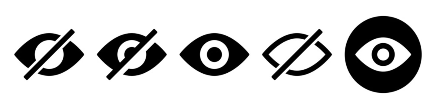 eye icon set. vision icon, see view icons - eyesight symbol - invisible eye hide icon, incognito icon no eye view hidden icon set. vision icon, unsee icons	