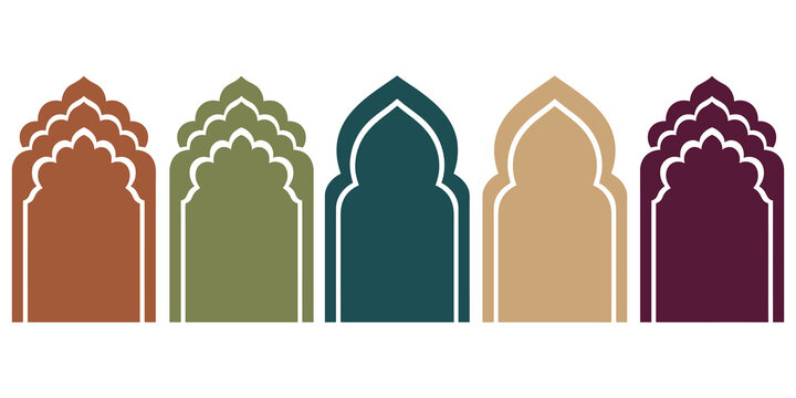 Islamic arch frames collection in traditional colors for ramadan design.