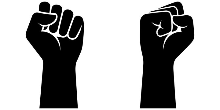 Powerful raised fist silhouettes symbolizing protest and strength.