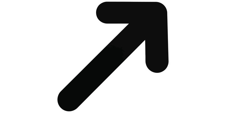 Directional arrow up right black bold vector on checkered background.