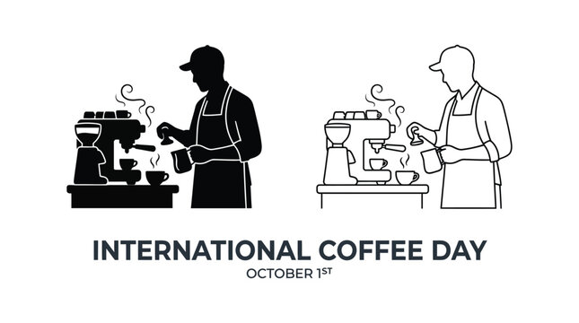 Barista preparing coffee with equipment black silhouette