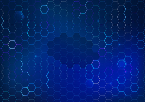 Modern futuristic navy blue hexagonal background for digital tech network presentation. Abstract geometric hexagon honeycomb pattern, dark cyber security vector illustration layout.