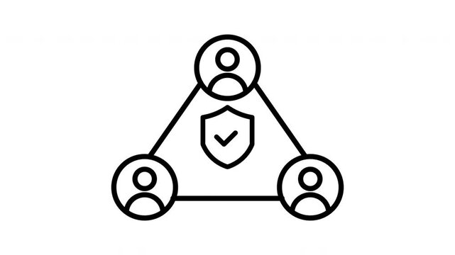 animated three human outline icons connected in a triangle shape with a security checkmark symbol in the center, ideal for security concepts.