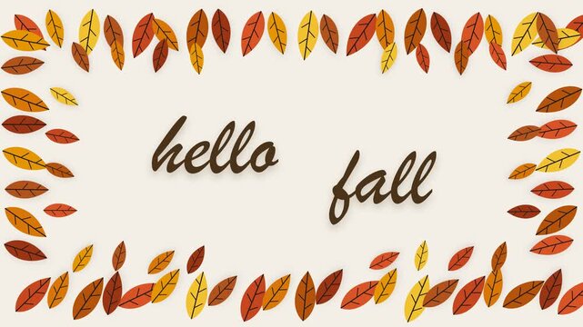Animated Hello Fall Season Title Leaves Border Video Overlay