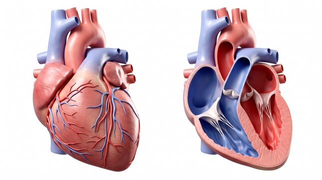 unlabeled human heart diagram illustration anatomy parts internal external view two