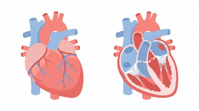 unlabeled human heart diagram illustration anatomy parts internal external view two