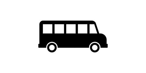 Black silhouette line art drawing of a simple classic bus vehicle. © 扁平化图标 