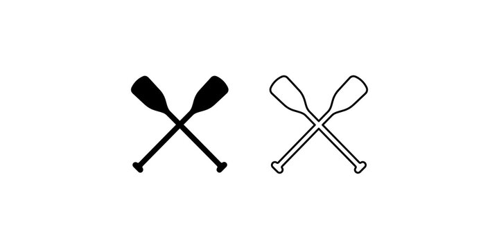 Crossed boat oars linear vector element set for marine recreation.