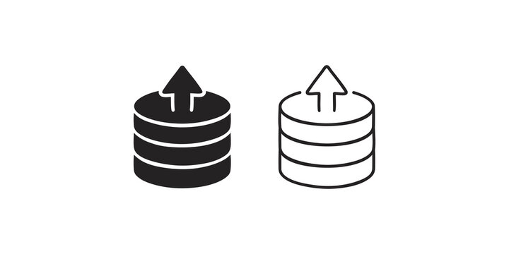 Database server upload arrow icons black graphic storage data interface.