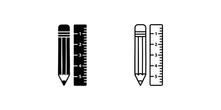 Pencil and ruler black outline linear and glyph icons vector illustration.