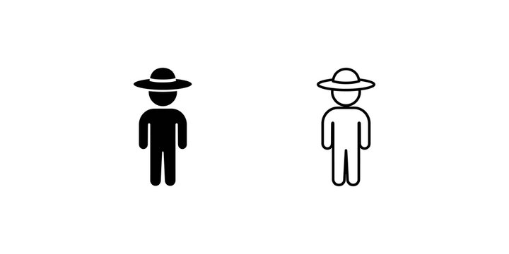 Person wearing sun hat silhouette and line art minimalist summer icon.