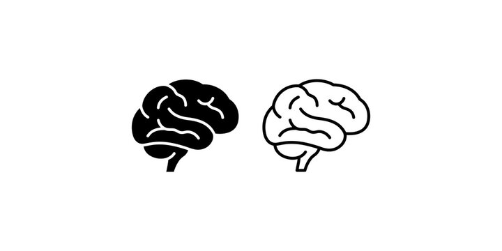 Human brain anatomy silhouette and outline icons for medical designs.