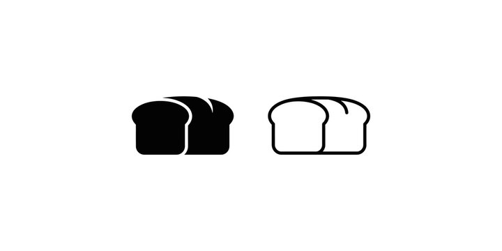 Two loaf bread icons black solid and linear style for bakery web design.
