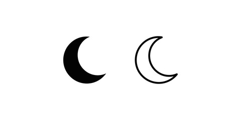 Black crescent moon solid and outline shapes on transparent backdrop. © 扁平化图标 