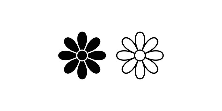 Minimalist flower icon set with solid black and thin outline versions.