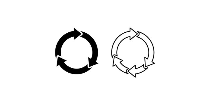 Three arrow circular cycle icon set in solid black and outline design.