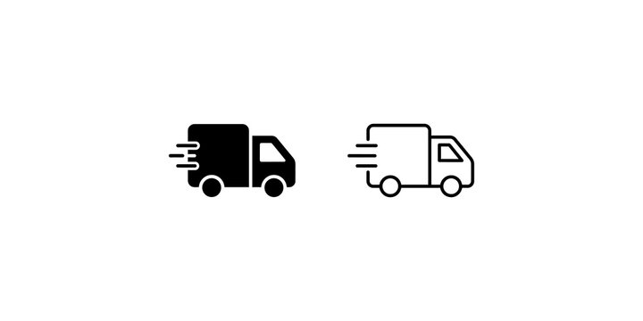Delivery truck moving fast icon in solid and thin line stroke styles.