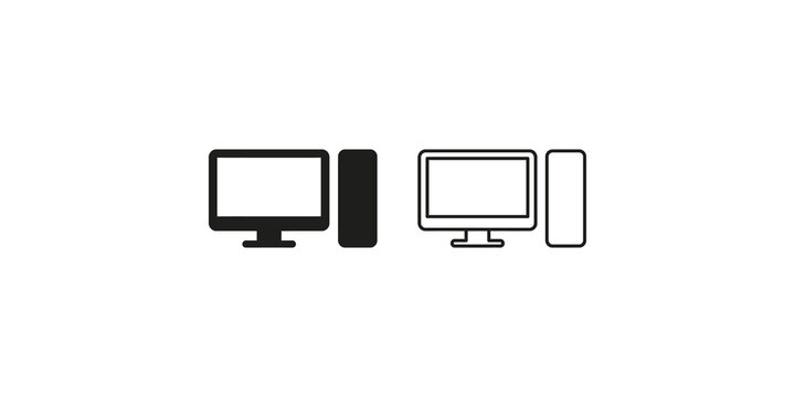 Desktop computer workstation icon set with monitor and system unit.