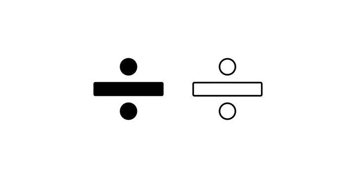 Mathematical division sign vector icons in solid and line art style.
