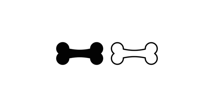 Pet dog bone treat black solid and outline icons on transparent bg.