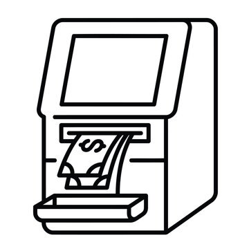 Automated teller machine cash withdrawal line art concept in a vector eps format