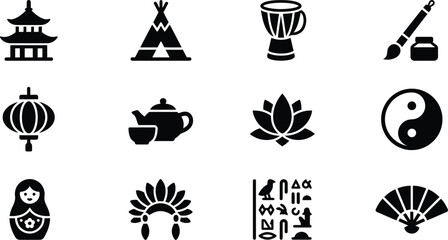 Fototapeta premium Cultural icons collection featuring landmarks instruments and symbolic representations