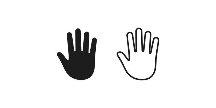 Open human hand palm icons in solid and outline black and white style.