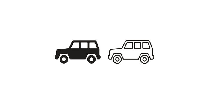 Off road suv vehicle silhouettes in solid and wireframe outline view.