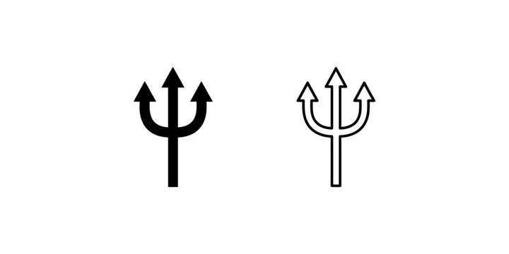 Black trident fork icon set in solid and outline graphic vector style.