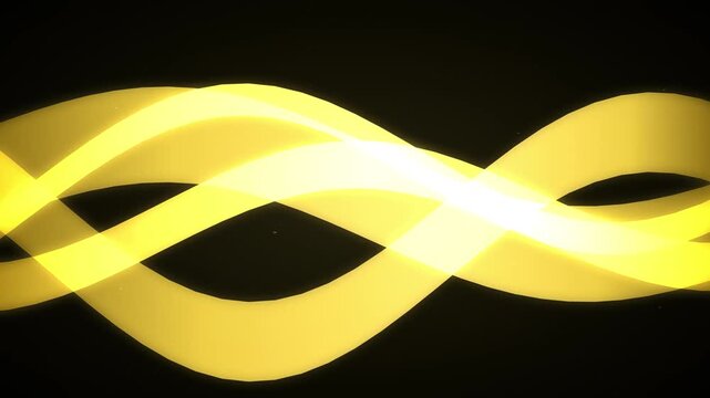 Abstract glowing yellow waves with sparkling particles on a dark background, dynamic energy flow, digital light effect