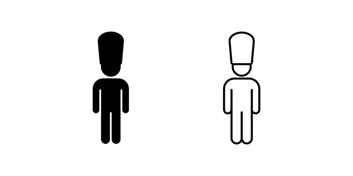 Black british royal guard silhouette and outline icons on transparent background.