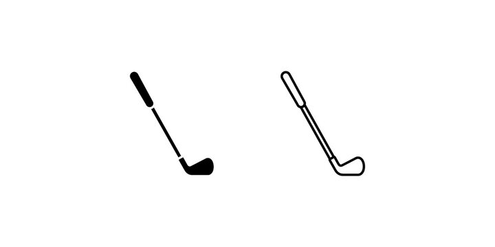 Black golf club silhouette and outline icons on transparent background.