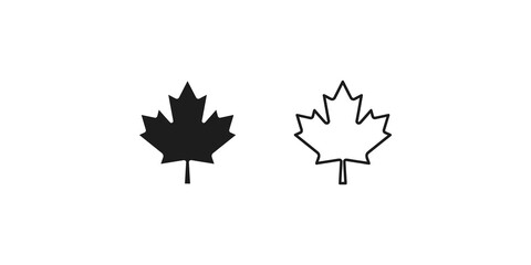 Maple leaf black solid and outline vector icons for canadian heritage art. © 扁平化图标 