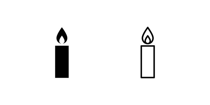 Black candle icons with burning flames for vector graphic elements.
