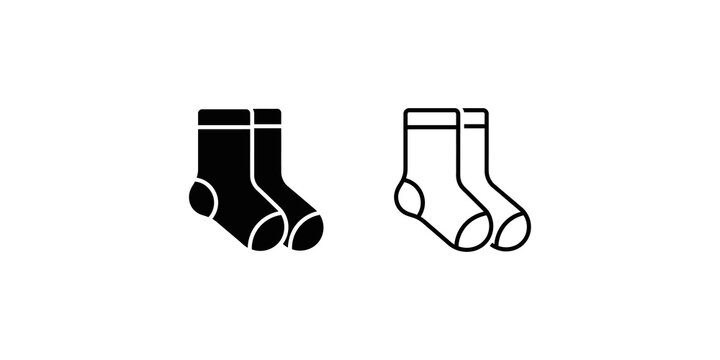 Socks vector pair in solid filled silhouette and line art outlines.