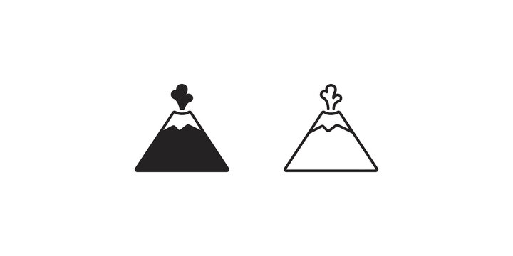 Volcano eruption vector set with solid and outline graphic icons.