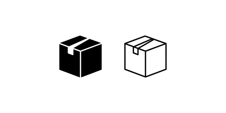 Shipping cardboard box icon black silhouette and outline vector illustration.
