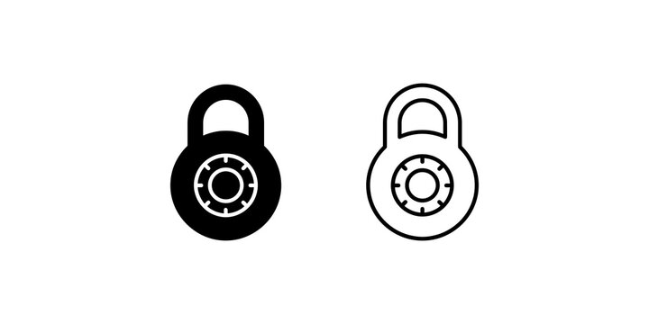 Combination padlock black silhouette and outline icon vector illustration.