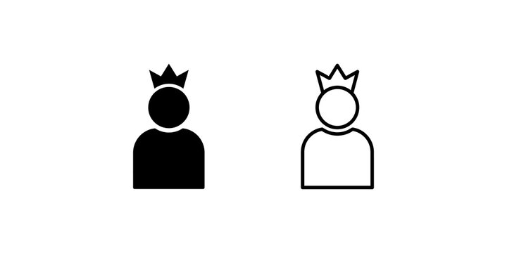 King crown person icons solid outline avatars for royal authority status.