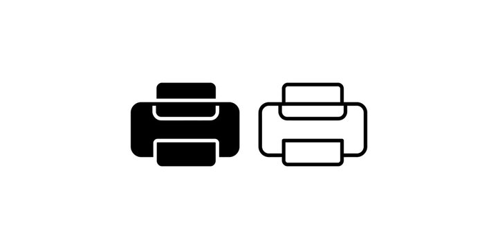 Black fill and stroke line printer icons set on transparent back.