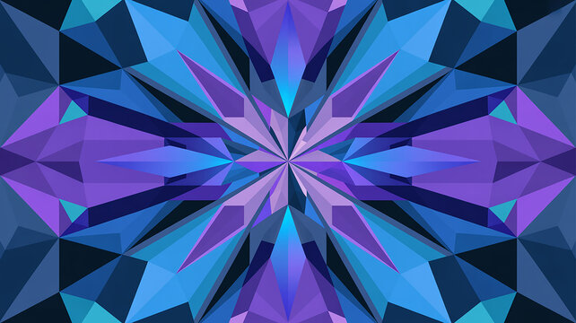 Geometric abstract kaleidoscope pattern in shades of blue and purple