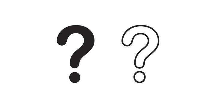 Question mark outline and solid black vector icons for help query support.