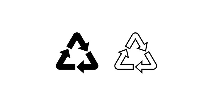Recycle triangle arrows solid and outline vector icons for green design.