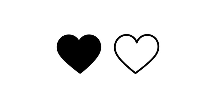 Heart shape black fill and outline symbols for love and healthcare.