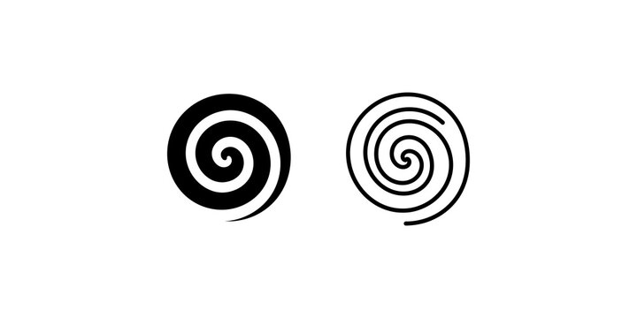 Black spiral icon and outline isolated for hypnosis or vortex concept.