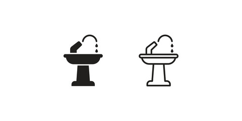 Drinking water fountain basin black outline and solid vector system icons. © 扁平化图标 