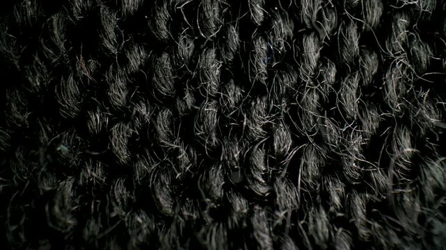 Macro close-up of dark black woven fabric texture
