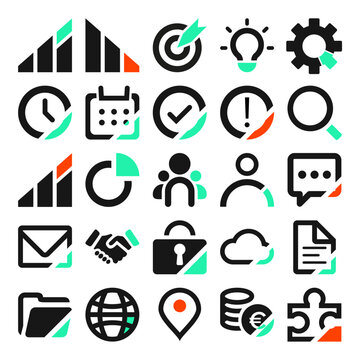 Modernes Icon-Set f&uuml;r Infografiken, Business und Kommunikation